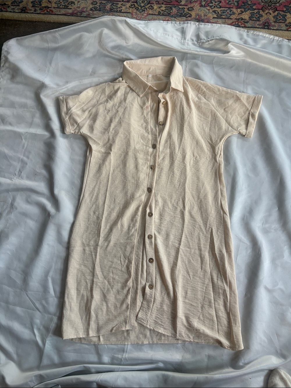 Classic Short-Sleeve Mini Shirt Dress in Cream
